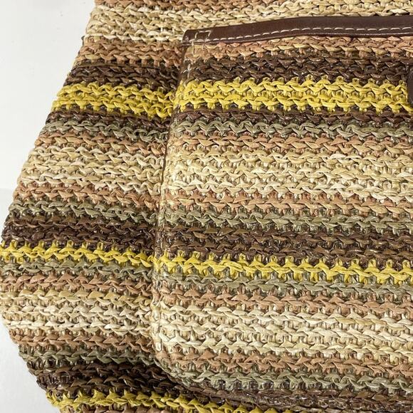 Straw Stripes Bag Brown Yellow with Leather like straps - Picture 2 of 14